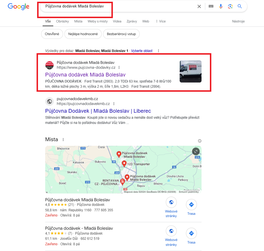 Pujcovna dodavek Mlada Boleslav - Google